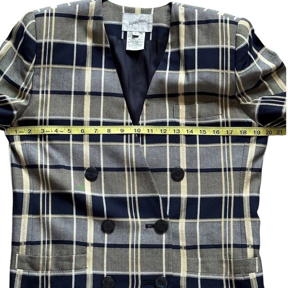 Jacquline ferrar Vintage 1980’s Rayon Navy/gray plaid Blazer jacket women’s Sz 6 - Picture 9 of 15
